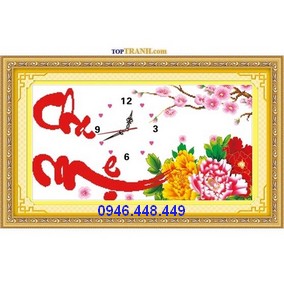 Tranh thêu đồng hồ cha mẹ